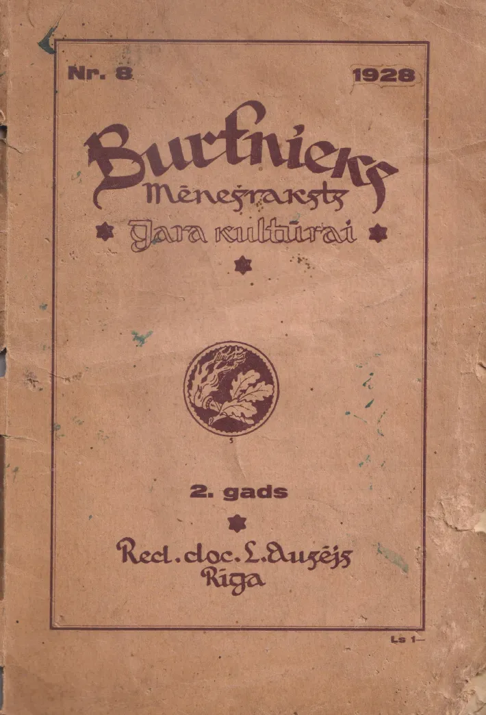 Burtnieks" 1928. gada 8. numurs — mēnešraksts gara kultūrai, skenēts