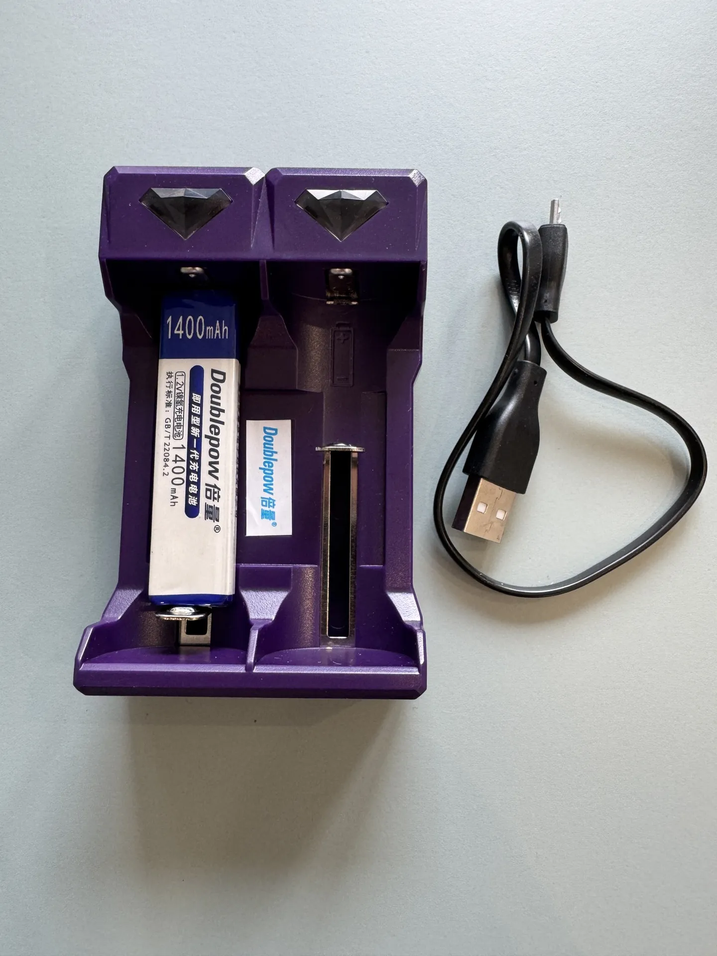 Akumulatoru lādētājs ar vienu Doublepower 1400mAh akumulatoru